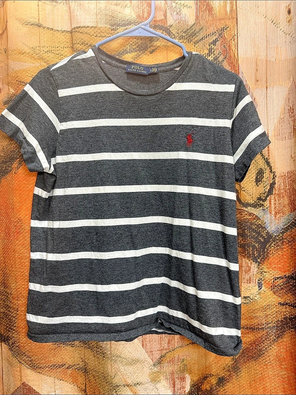Polo Ralph Lauren Classic Fit Striped Jersey T-Shirt Men'Small Gray & White